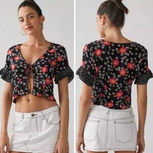 NWT UO Nene Printed Tie-Front Blouse